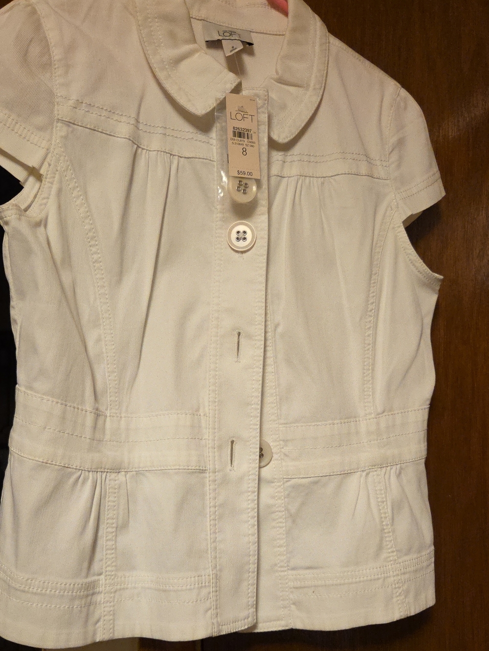 LOFT White Short-Sleeve Button-Front Vest Jacket